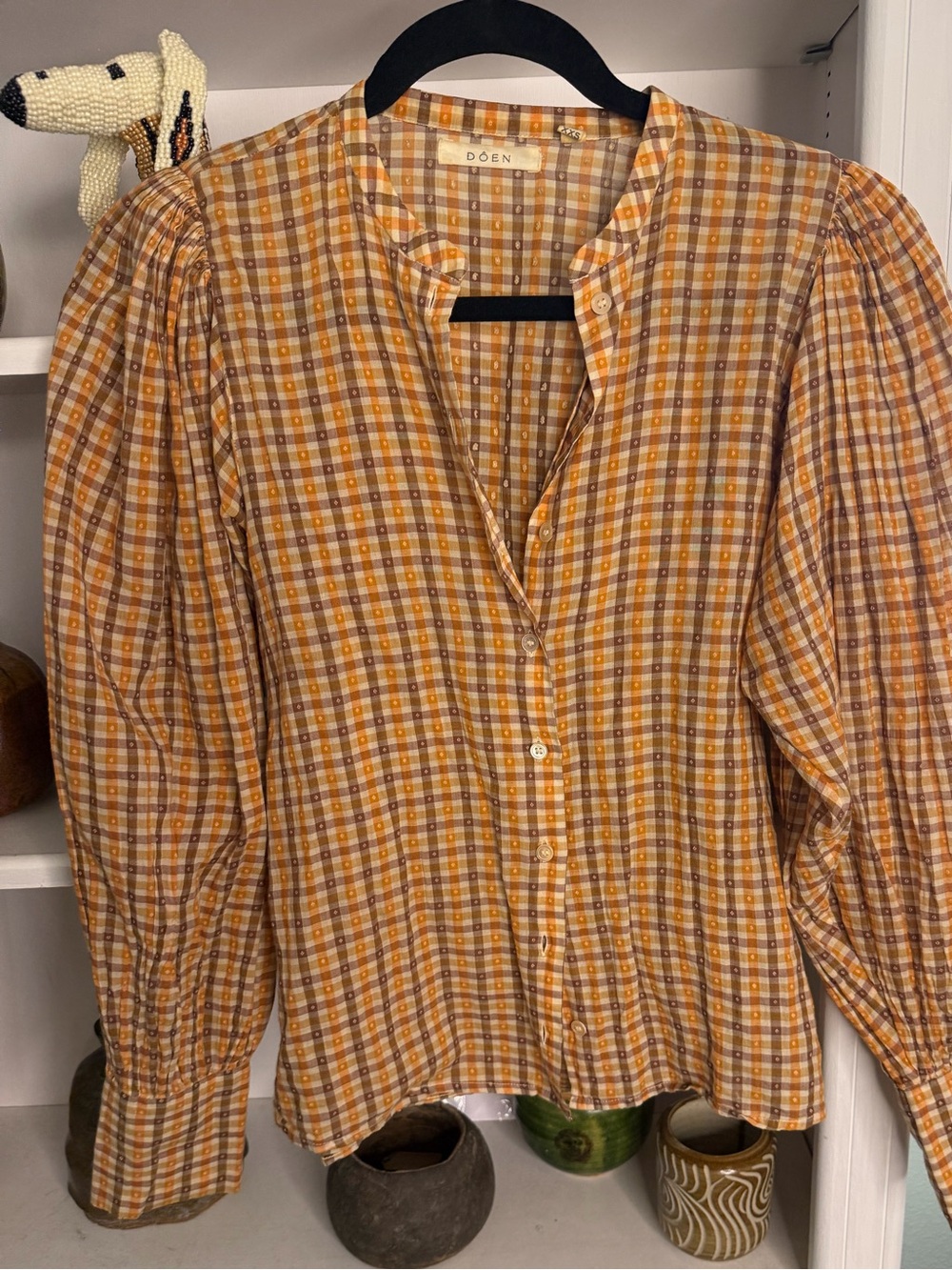 DÔEN Scarlet Gingham Puff Sleeve Blouse XXS